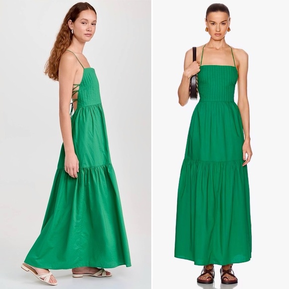 Posse Alexis Dress Topaz Green Strappy Back Maxi Sundress Tiered Cotton XS 0 2 - Picture 11 of 11
